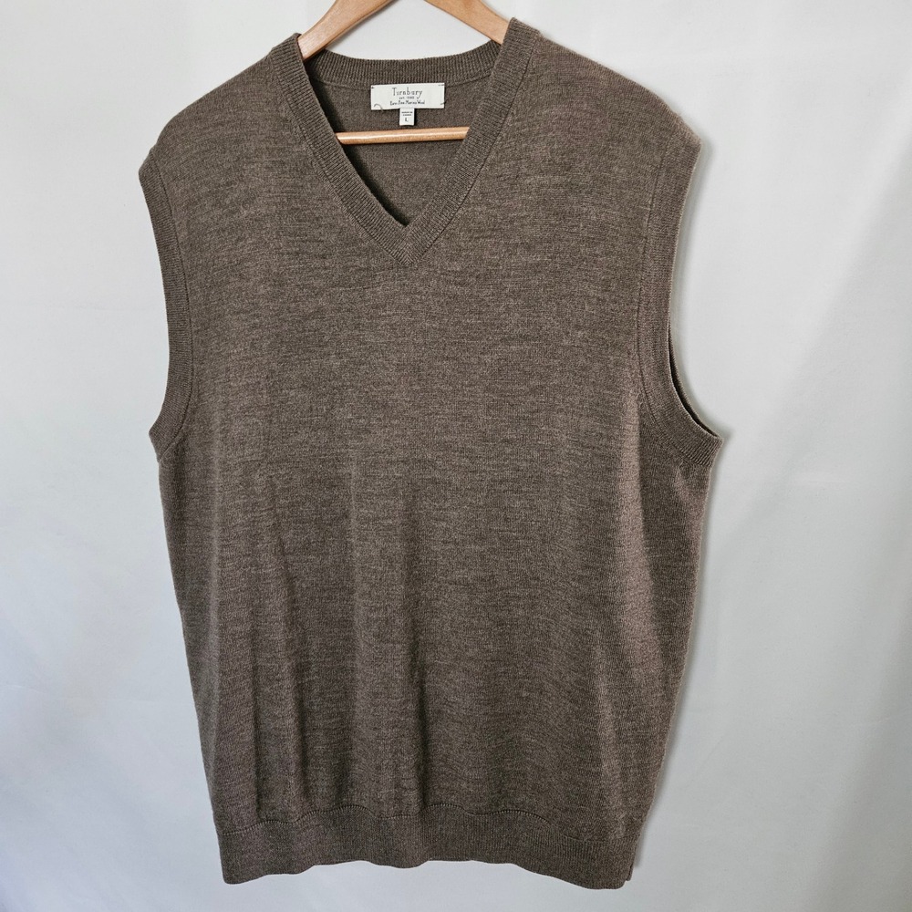 Turnbury 100% Extra‎ Fine Merino Wool Tan Sweater Vest sz L